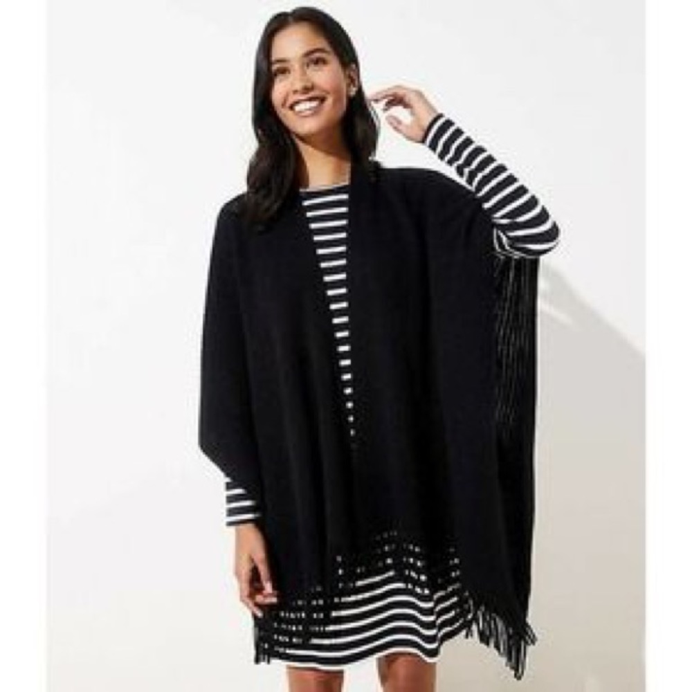 LOFT Black Fringe Shawl